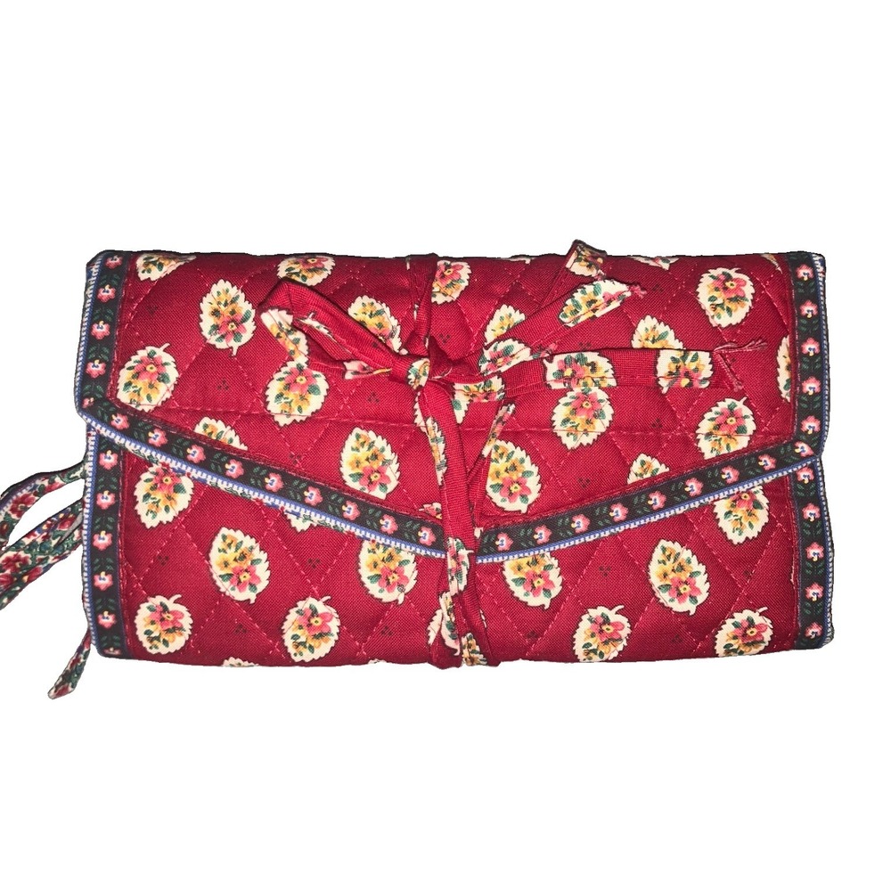 Vintage Vera Bradley Red Leaf Folding Cosmetic Case Travel Bag Rare HTF 1997 USA